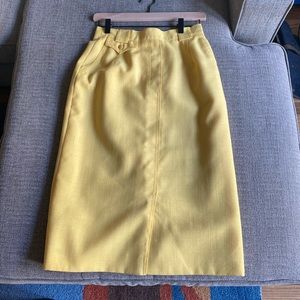 Vintage Yellow Pencil Midi Skirt with Gold Button